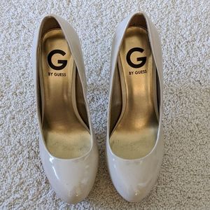 Tan patent leather G Guess heels